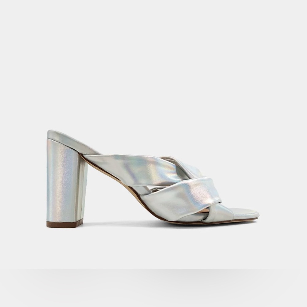 Shu Shop Guadalupe silver metallic sandals with a block heel. New in box